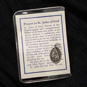 Vintage St John of God Religious Medal Prayer Card Catholic Saint Charm